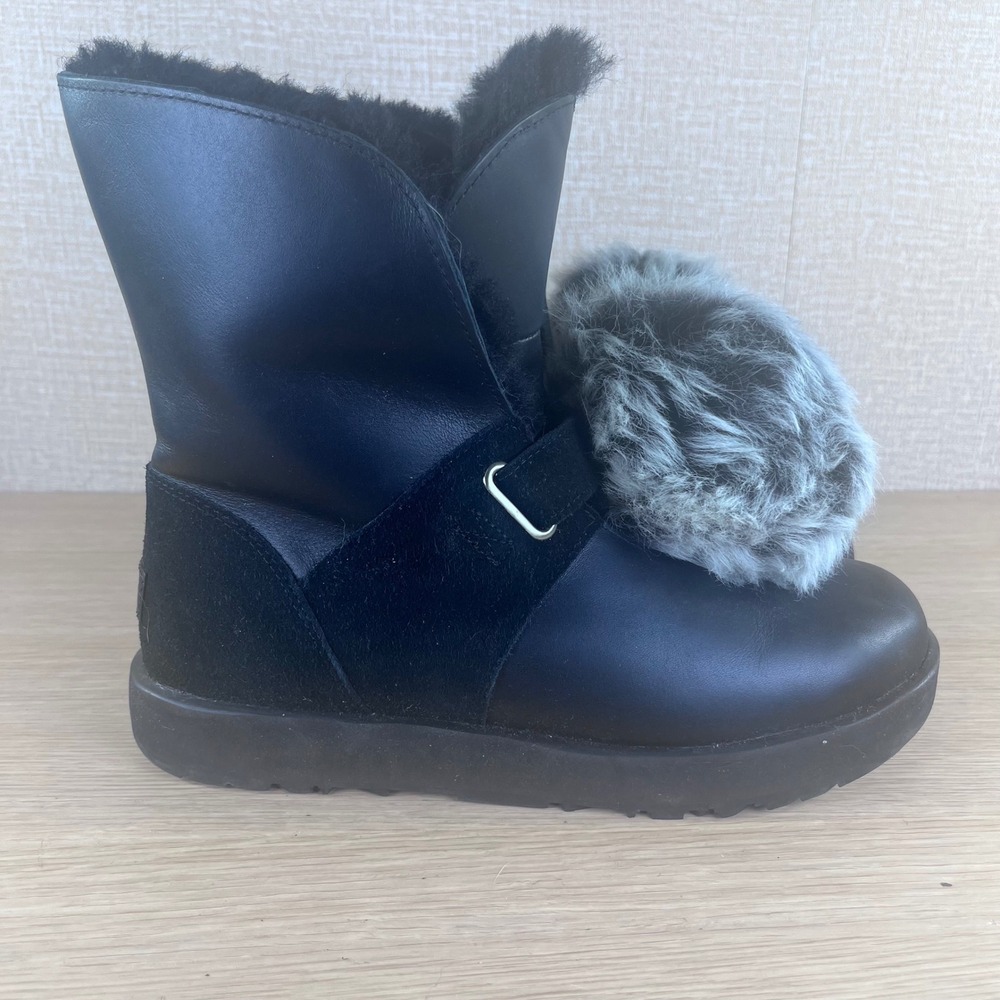 UGG Isadora Black Leather Suede Pom Pom Waterproof Winter Boots Women 11 1018605 - Picture 7 of 11